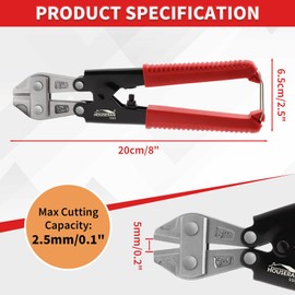 HOUSERAN Bolt Cutter 8 inch CR-V, Mini Bolt Cutter Heavy Duty, Lock Cutter for Padlock, with Comfort Grip & Safety Lock, for Bolts, Steel Wires, Cables and Rivets