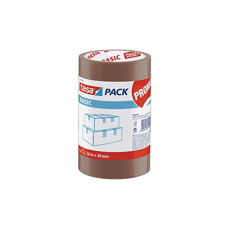 Tesa Basic Pack - 3 Pack of Packaging Tape, Brown
