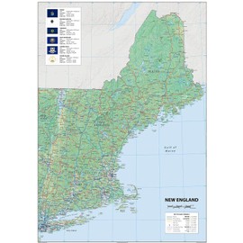 New England Physical Map - 24 x 16 inches – Paper Laminated