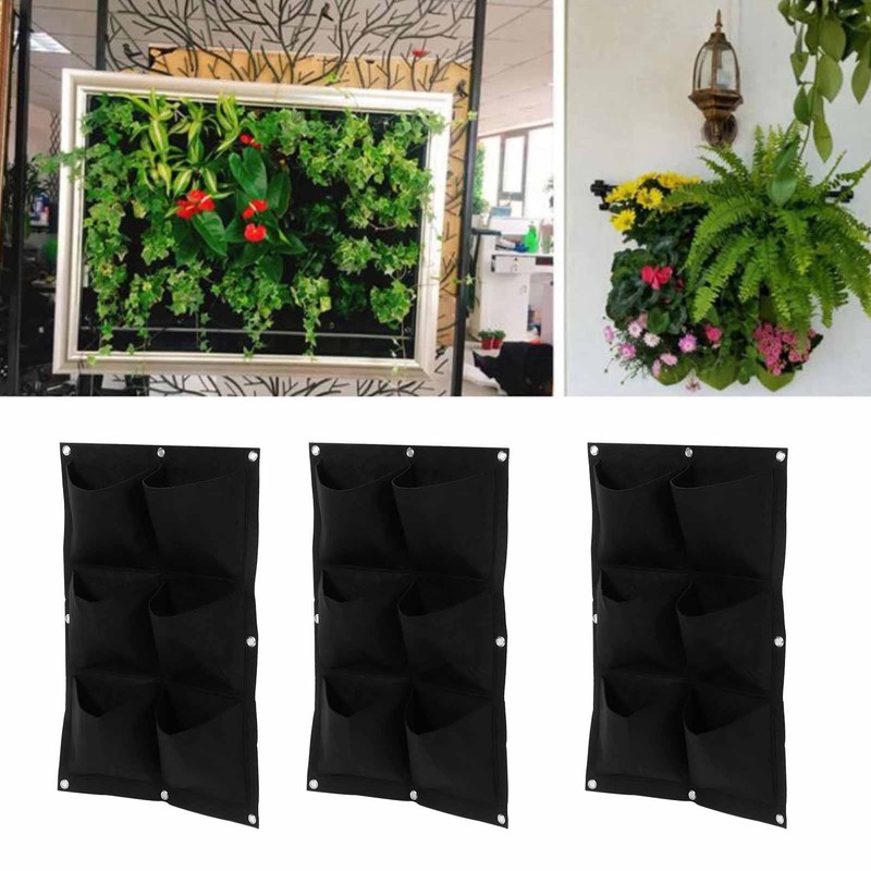 3Pcs 6 Pocket Plant Growing Bag Degradable Wall Hanging Felt