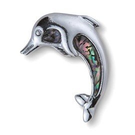 Shell jewellery 33 mm Silver with Mother of Pearl Paua Shell Blue Green Pink Ichthys Fish L Ocean Jewels Brooches and Pins