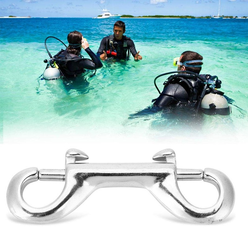 Double Carabiner, Double-Sided Carabiner Hook, Silver Durable Stainless Steel, Double-Sided