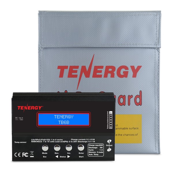 Tenergy 1S-6S Digital Battery Pack Charger for Li-Fe/Li-PO/NiCd/NiMH Packs Balance Charger Discharger w/Tamiya/JST/EC3/HiTec/Deans Connectors + Lipo Bag