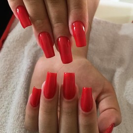 Bellelfin 120Pcs Red Press on Nails Medium Square Glue on Nails, Glossy Solid Color Fake Nails Full Cover Acrylic Nails Press on for Women Girls Artificial Fingernails