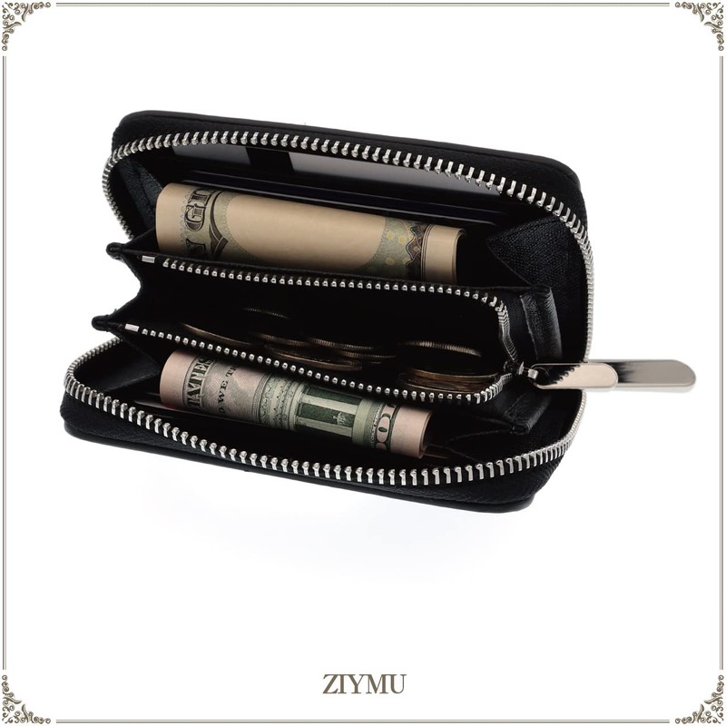 ZIYMU W2-002 Short Wallet, Round Zipper, Coin Purse, Genuine Leather,