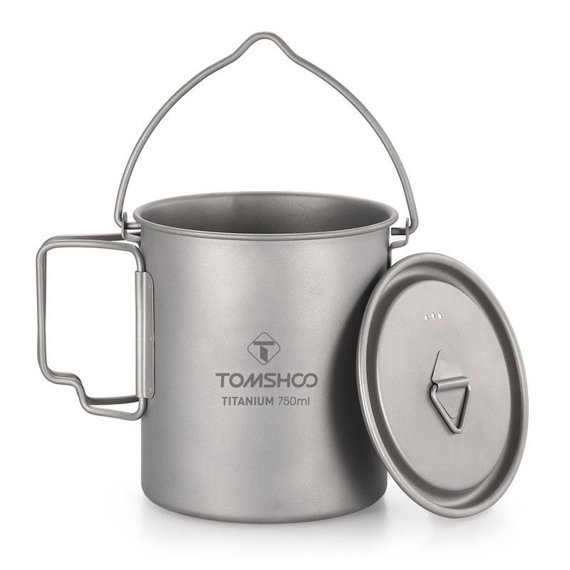 TOMSHOO Ultralight 750ml Titanium Pot Portable Titanium Water Mug Cup