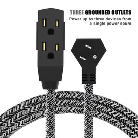 AWELTEC 2 Pack Extension Cord 15 FT with Braided Low Profile Flat Power, 3 Power Outlets, 16/3 SPT-2 UL Listed, Black/White