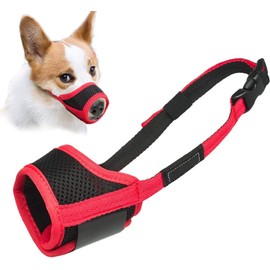 LUCKYPAW Dog Muzzle Anti Biting Barking and Chewing with Comfortable Mesh Soft Fabric and Adjustable Strap, Suitable for Small, Medium and Large Dogs(Red Trim,XS)