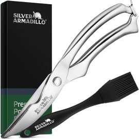 Silver Armadillo Heavy Duty Stainless Steel Poultry Shears For Bone, Chicken, Meat, Fish, Seaf...