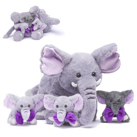 IKASA Mommy Elephant Stuffed Animal Mom and Baby Plush Toy, Cute 17" Soft Small Mama Family Set Cuddly Toy with Little Mini Babies,Gifts for Kids