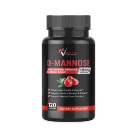 D-Mannose Supplement with Cranberry, Hibiscus, Dandelion Extract 1350mg – High-Strength D Mannose Pills for Bladder, Urinary Tract Support and Cleanse, Liver Health (120 Capsules)