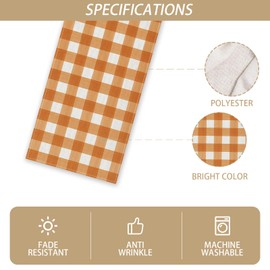 Rvsticty Linen Watercolor Orange White Buffalo Check Plaid Table Runner Gingham Tablecloth Farmhouse Spring Summer Fall Home Kitchen Table Decorations-13×90''