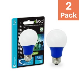 LED A19 Colored Light Bulb, 5W, (40W Equivalent), E26 Medium Base, 120V, UL Listed, Blue (2 Pack)