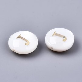 Airssory 20 pcs 8mm Flat Round Natural Freshwater Shell Beads with Letter J Brass Embellishments Alphabet Initial Beads for DIY Jewelry Bracelet Necklace Crafts Decor