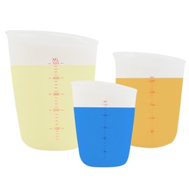 Mocrcrel Set of 3 Silicone Flexible Measuring Cups with Marking, 2 Cup&1 Cup&1/2 Cup,Squeeze and Pour Silicone Measuring Cup with Marking Ounce/ML,Silicone Flexible Measuring Cups (White)