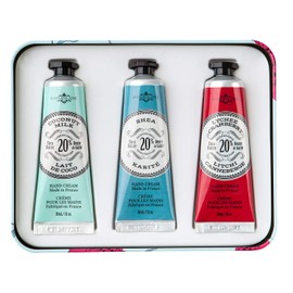 La Chatelaine 20% Shea Butter Hand Cream Travel Size Tin Gift Set (Coconut Milk, Shea, Lychee Cranberry)