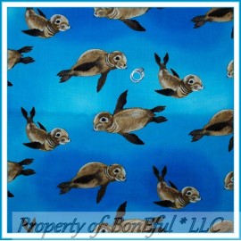 Michael Miller Fabrics BonEful FABRIC FQ Cotton Quilt Ocean Blue Seal Pup Animal Water Beach Sea World