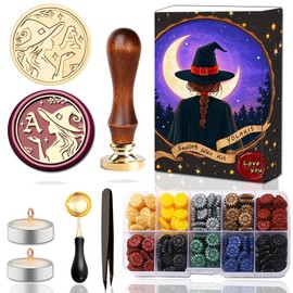 YOLAKIS Alphabet A Wax Seal Stamp Kit Magical Girl Style Initial Letter A Wax Stamp Brass Head Ideal for Decorating Christmas Cards Envelopes Gift Wraps Wedding Invitations(Kit A)