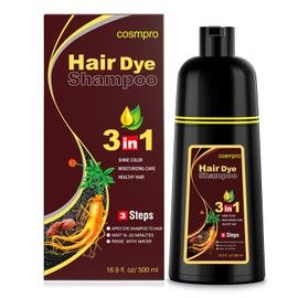 cosmpro Dark Brown Hair Dye Shampoo 3 in 1 for Gray Coverage for Women Instant Natural Hair Color Shampoo Semi Permanent 500ML - Champu Para Canas Mujer