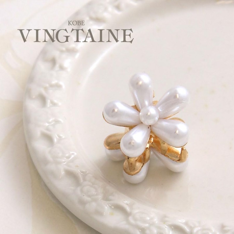 VingTAINE H7665 Hair Clip, Flower, Pearl, Hair Claw, Mini, Small,