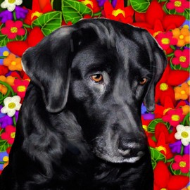 CafePress LABRADOR RETRIEVER DOG GARDEN Tumbled Stone - Set of 4 Coasters Set of 4 w/holder