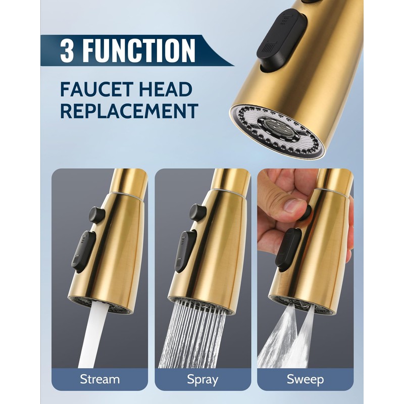 Kitchen Faucet Head Replacement:Stainless Steel Spray Head,3 Modes Pull Out