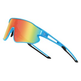 DUCO Polarized Sunglasses Baseball Sun Glasses Lightweight TR90 Frame UV400 Sports Cycling Shades for Men Women DC0023 (Light Blue Frame Black Temple Revo Orange Lens)