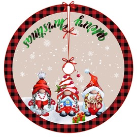 36 Inch Christmas Tree Skirt Red Buffalo Plaid Xmas Tree Skirts Mat Rustic with Snowflake Design for Christmas Tree Xmas Holiday Party Decorations Indoor Outdoor