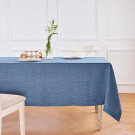 Solino Home Linen Tablecloth 60 x 120 Inch - 100% Pure Linen Blue Denim Table Cloth for Rectangle Tables - Athena, Machine Washable Fabric Tablecloth for 4th of July, Memorial Day, Fathers Day, Summer