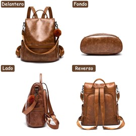 3 En 1 Mochila de Mujer Cuero de PU Bolso de Hombro Casual Antirrobo Bolsos de Moda Impermeable para Mujer Gran Capacidad Mochila de Viaje