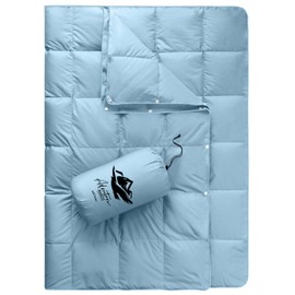 zZFocus Down Camping Blanket,Puffy Down Blanket Packable Lightweight Down Throw Quilt Water-Resistant Outdoor Travel Blanket for Camping,Hiking,Stadium,Picnic,Car 50x77''Blue