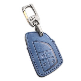 Hontumax Premium Leather 4-Button Key Fob Case Cover for Honda Prologue 2024, for Acura ZDX 2024 2025 Remote Key Fob Protector Holder Accessories (Blue)