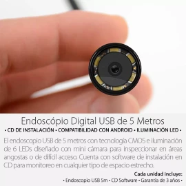 Mercader Digital Endoscopio Boroscopio Usb De 5mts Inspección Cámara Android