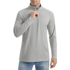 CRYSULLY Men's 1/4 Zip Pullover UPF 50+ Sun Protection Shirts Lightweight Athletic Workout Tees Light Grey S
