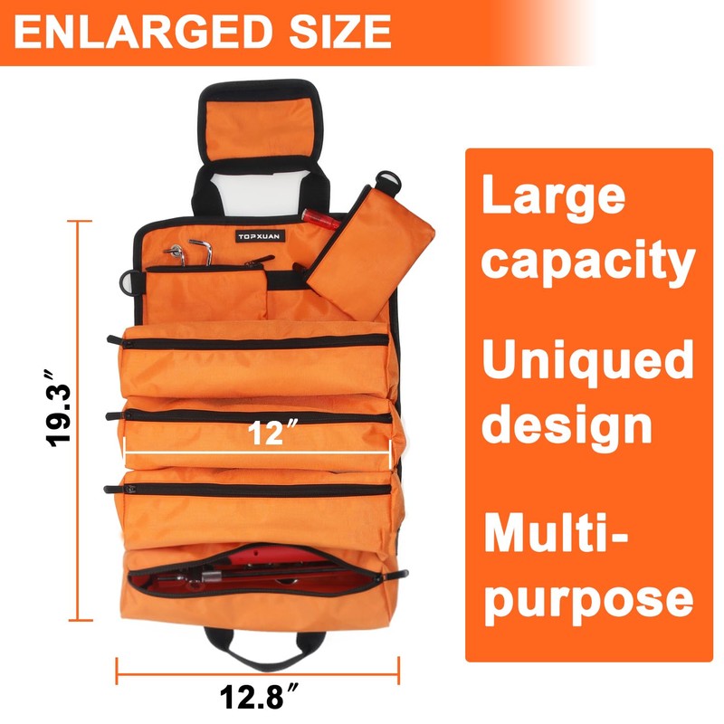 TOPXUAN Tool Roll Bag 4 Large Zipper pockets 2 detachable