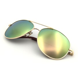 J+S Premium Military Style Classic Aviator Sunglasses, Polarized, 100% UV protection for Men Women (Medium Frame - Gold Frame/Pink Mirror Lens)