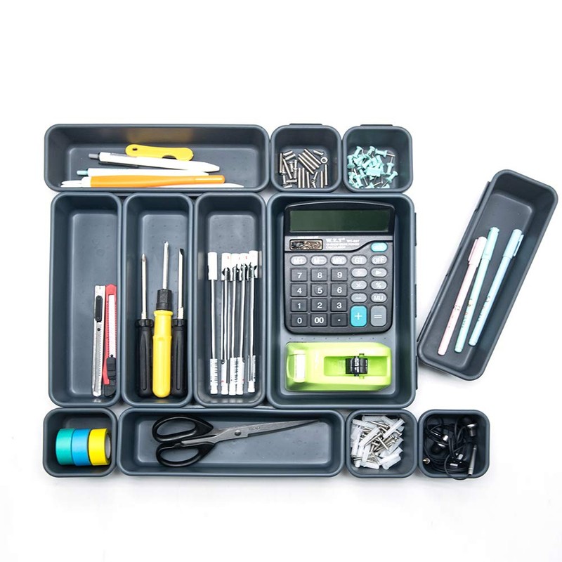 Gonice 18 PCS Black Desk Drawer Organizer Tray, Interlocking Drawer