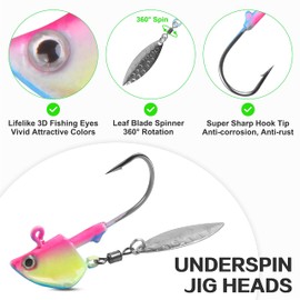 Fishing Jig Heads Underspin Jig Heads with Willow Blade Swimbait Jig Hooks Glow Under Spinner Jig Heads for Bass Crappie Trout Walleye Fishing 7g 10g 12g