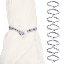 8 Piece Curtain Tiebacks Set - Bead Curtain Holders for Curtains, Woven Curtain Tapes with Drawstring - Decorative Curtains Holder for Home Office and Window Decoration (Grey)