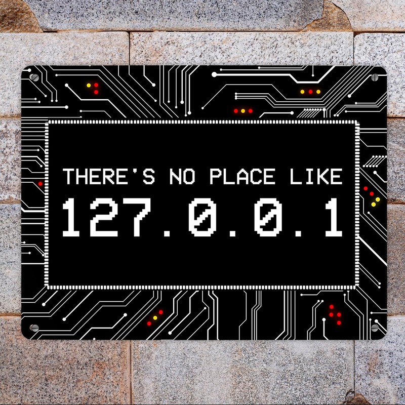 Localhost Metal Sign with IP Address 127.0.0.1 in White