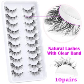 Lilbitty 10 Paar falsche Wimpern, Cluster-Wimpern, natürlicher Look, Wispy Manga Wimpernverlängerung, Streifen, Cat Eye Wimpern, Packung mit klarem Band, kurzes Anime
