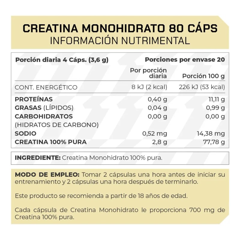 Suplemento Creatina Monohidrato 100 (80 Cps) - Prowinner Natural