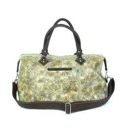 Savana Bone Faux Leather Ladies Bone Duffle Bag Tooled 18x11x8.5