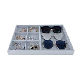 Svea Display Velvet Grey Jewelry Trays Premium Grade Drawer Insert Divider Stackable Organizer (ring and open tray)