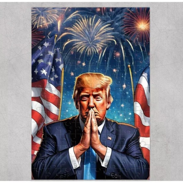 Handmade Trump USA Flag Fireworks 120 Piece Custom Handmade Jigsaw