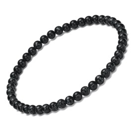 EUMENIDES Women's Natural Gemstone Bracelet, 4/6MM, Tourmaline, Crystal,Agate,Chalcedony，Shell Stone，Stretch Beaded Bracelet (Black Turquoise,4MM)