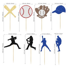 24 piezas de adornos para cupcakes de béisbol, con purpurina, para jugadores de béisbol, temática deportiva, baby shower, niños, fiesta de cumpleaños, decoración de pasteles