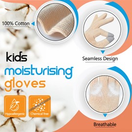 Migliore Wear 2 Pairs Kids Moisturizing Gloves, Kids Cotton Gloves for Eczema, Touchscreen Design Overnight Kids Gloves for Dry Hands, Eczema Gloves for Children Age 7-12