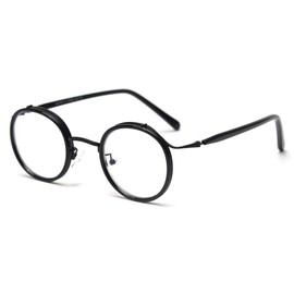 Retro Style Vintage Round Glasses Frame Acetate Clear Lens Optical Eyewear (black with clear)