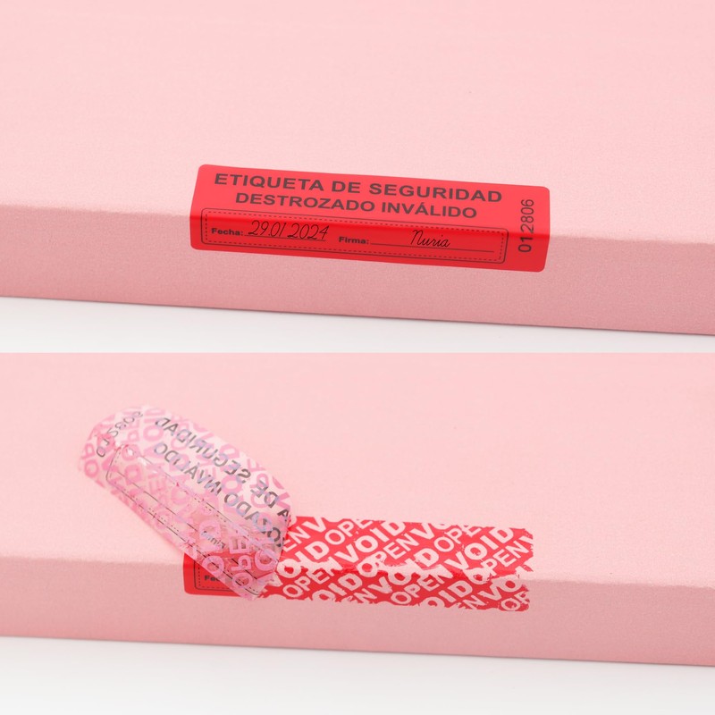 RLSYM 100Pcs Tamper Evident Security Labels 1x3 inch Spanish Warning